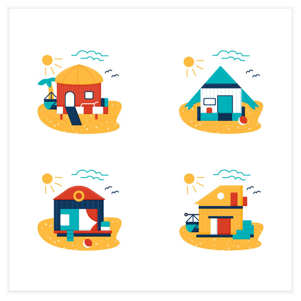 海滩小屋平面图标设置图片下载