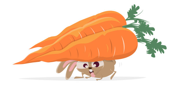 滑稽的卡通兔子背着大胡萝卜图片下载