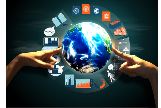 手触摸全球。创意诠释了现代的理念和概念。图片下载