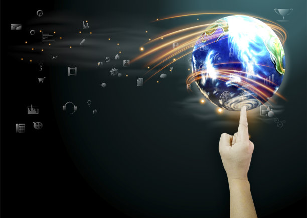 手触摸全球。创意插图现代理念和概念。图片下载