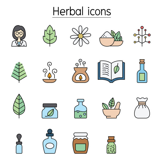 草药颜色线图标设置图片下载