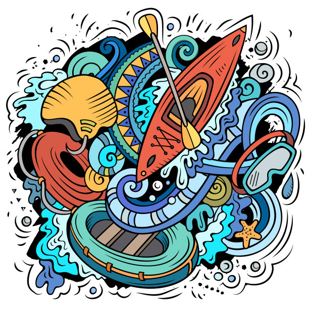 夏季体育卡通涂鸦插画。有趣的设计。图片下载