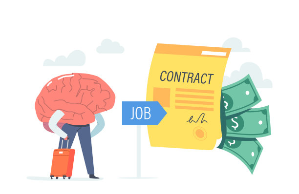 带行李箱的人脑站在巨额合同和金钱面前。商人在国外研究工作机会图片下载