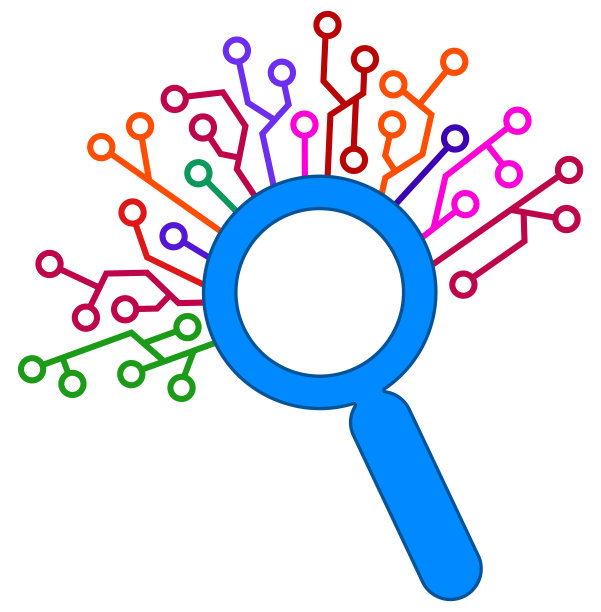 放大镜与电路元件蓝色彩色图片下载
