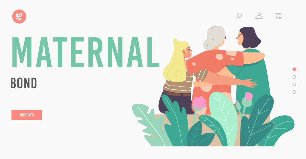 母性债券登陆页面模板。爱的年轻和年老的母亲拥抱女儿和孙女拥抱图片下载