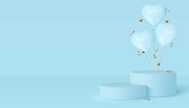 3d领奖台场景与心脏气球。图片下载
