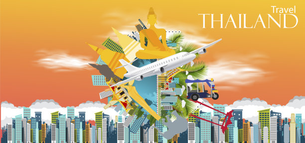 泰国旅行。设计创意插画现代的想法和概念-向量图片下载