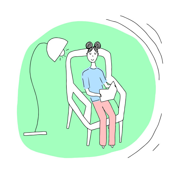 那个画画的女孩正在看书。矢量插图在素描涂鸦风格。图片下载