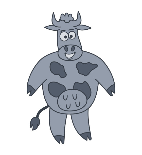 可爱的站立和微笑的奶牛与斑点在一个单一的颜色向量图片下载