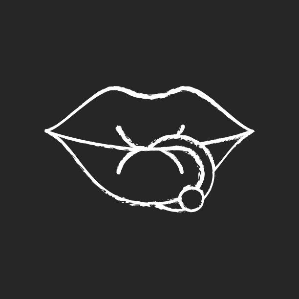 唇部穿孔粉笔白色图标在黑暗的背景图片下载