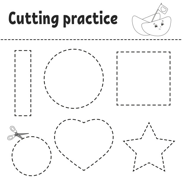 为孩子们削减练习。教育发展工作表。带有图片的活动页面。游戏对孩子们。孤立的矢量图。有趣的角色。卡通风格。图片下载