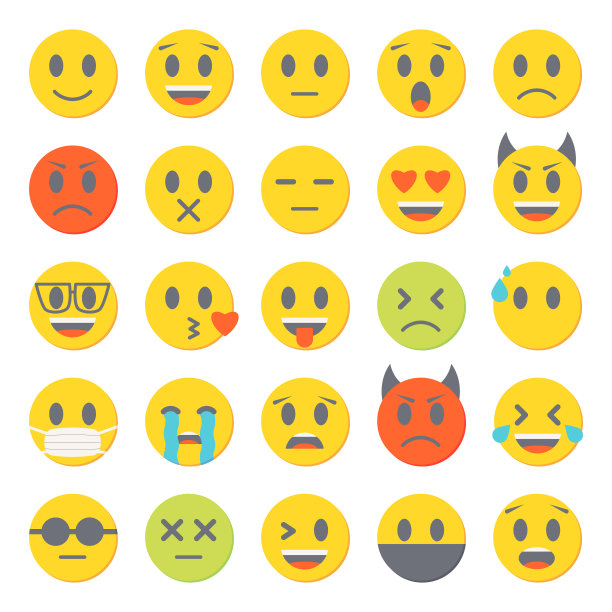表情符号向量图标设置。平emoji集合。黄色有趣的情感图标高兴，笑和哭图片下载