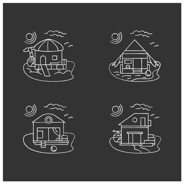 海滩小屋粉笔图标集图片下载
