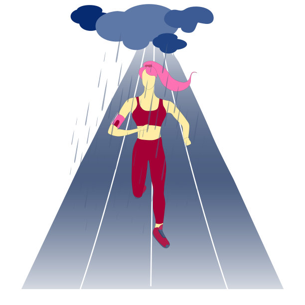 雨中单身女子在跑道上慢跑图片下载