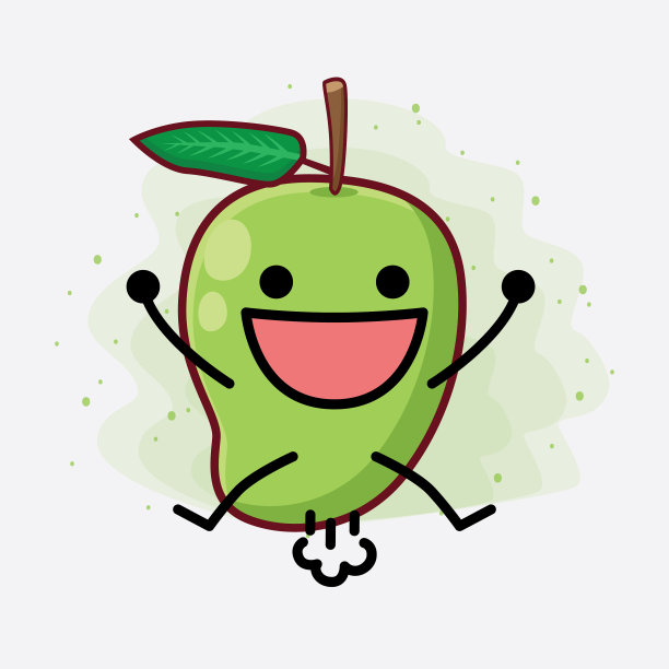 可爱的芒果水果性格与简单的脸手图片下载