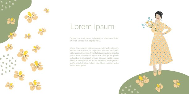 可爱的抽象插图人物和春夏。拿着花束的女孩。矢量模板的复制空间为邀请，卡片或横幅和海报，着陆页图片下载