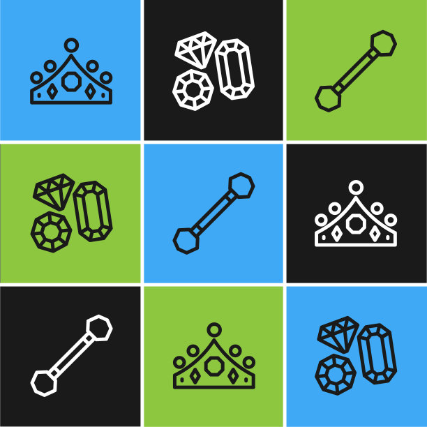 设定线王皇冠，穿刺和宝石的石头图标。向量图片下载