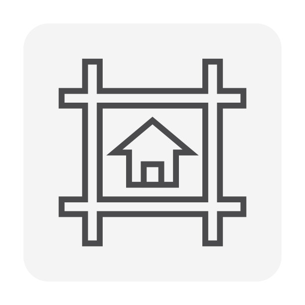 房屋建筑或住宅在土地和通路道路矢量图标设计在俯视图。64x64像素完美和可编辑的线描边。图片下载