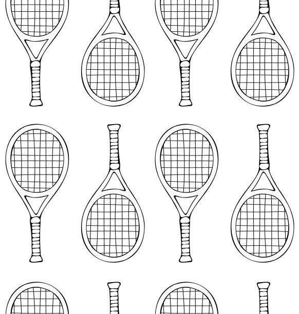 矢量无缝模式手绘涂鸦素描网球拍图片下载