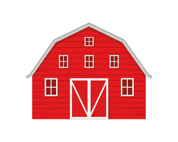 红色木制谷仓孤立在白色背景。有大门窗的农场仓库。前视图。向量的卡通插图图片下载