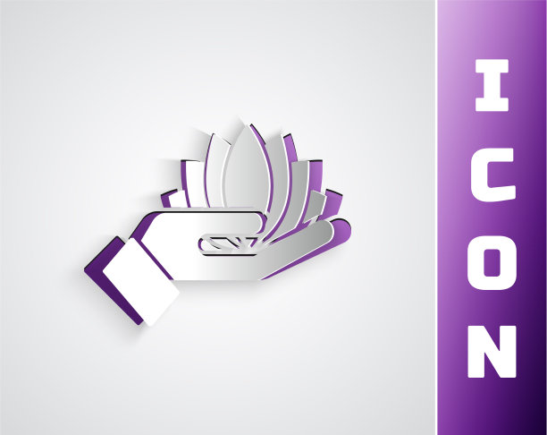 剪纸莲花图标孤立在灰色图片下载