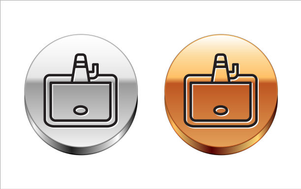 黑线面盆与水龙头图标隔离图片下载