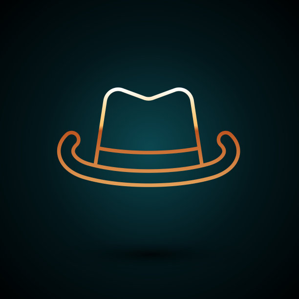 金线西部牛仔帽图标孤立在黑暗图片下载