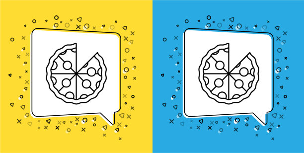 设置线比萨饼图标隔离在黄色和蓝色图片下载