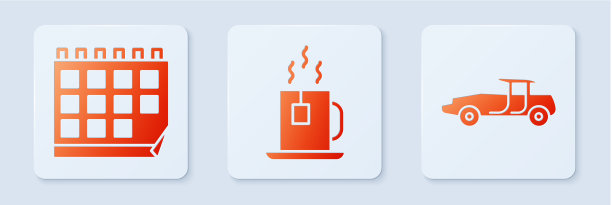 用茶包、日历和车套杯茶图片下载