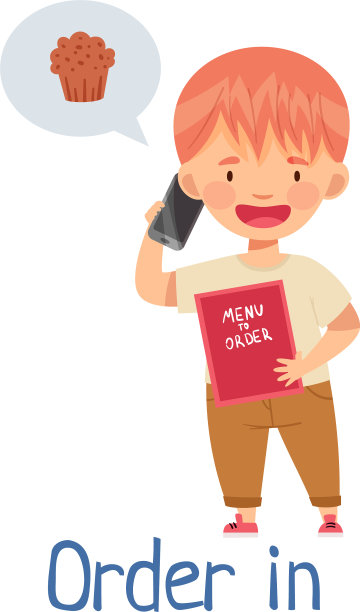 可爱的男孩用智能手机打电话订餐图片下载