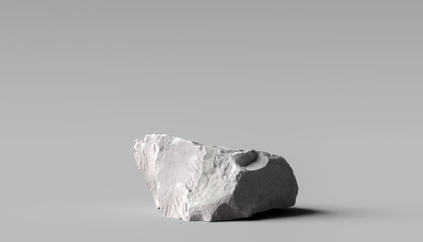 白色的石头孤立在灰色的房间场景，块岩石产品展示模型，3d渲染图片下载