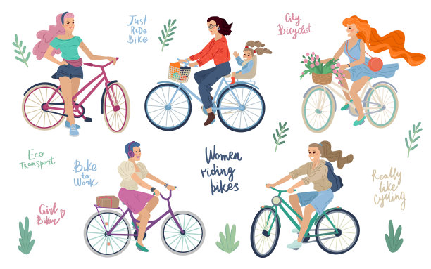 设置不同的女性骑自行车图片下载