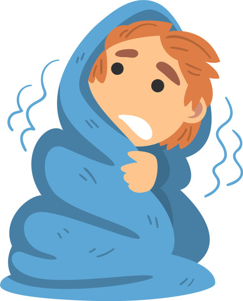 小男孩浑身裹着毯子，吓得发抖图片下载