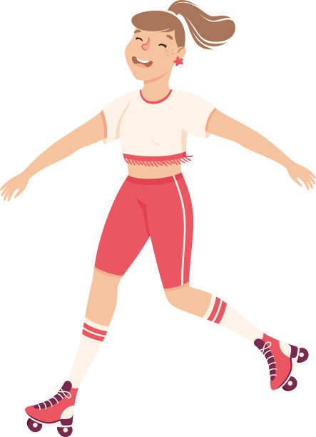 欢快的女人角色穿着旱冰鞋跳舞素材图片