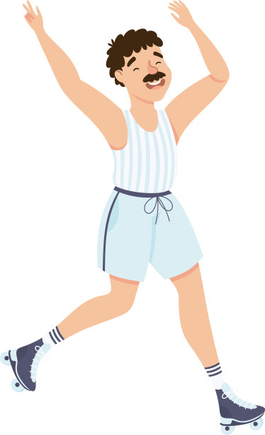 小胡子男人穿着旱冰鞋跳舞图片下载