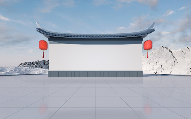 空白公告板与雪山背景，3d渲染。图片下载