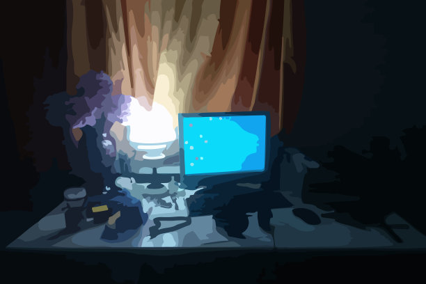 在一间黑暗的房间里，在桌子上点着一盏台灯图片下载