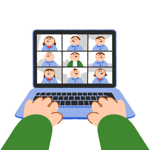 一个男性教师在进行在线课程的手的插图图片下载