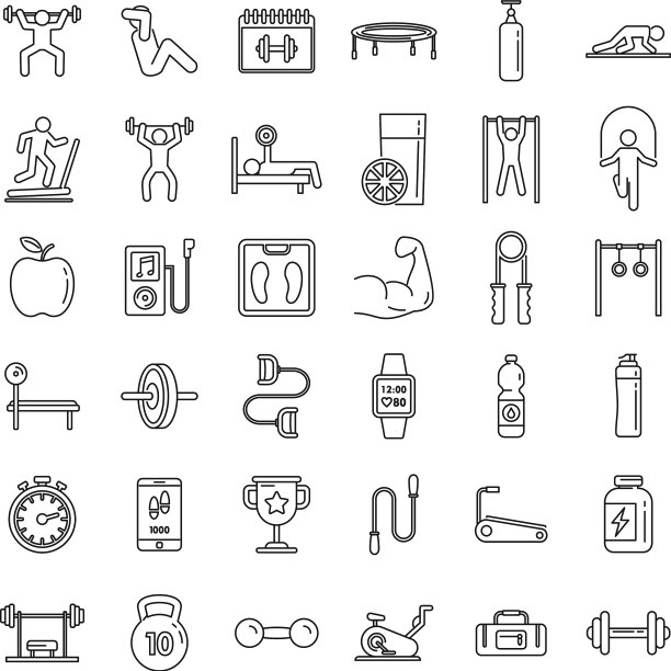 早上健身时间图标设置轮廓风格图片下载