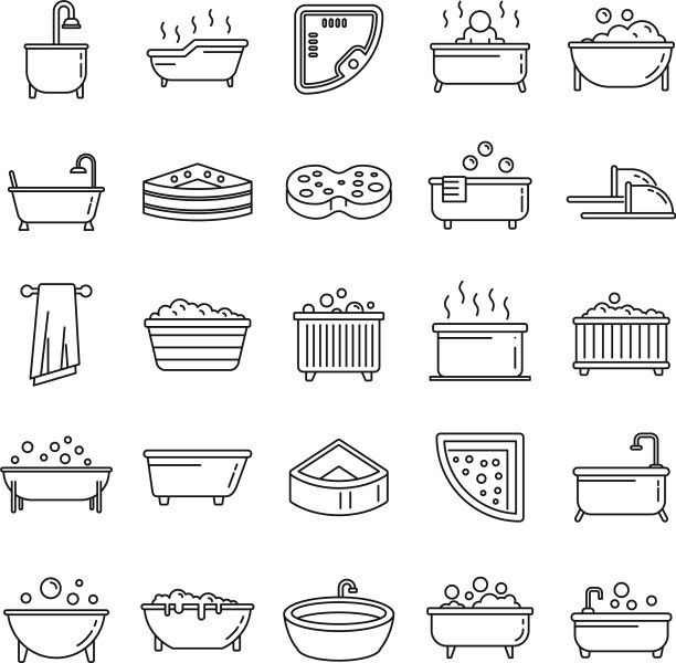 现代按摩浴缸图标设置轮廓风格图片下载
