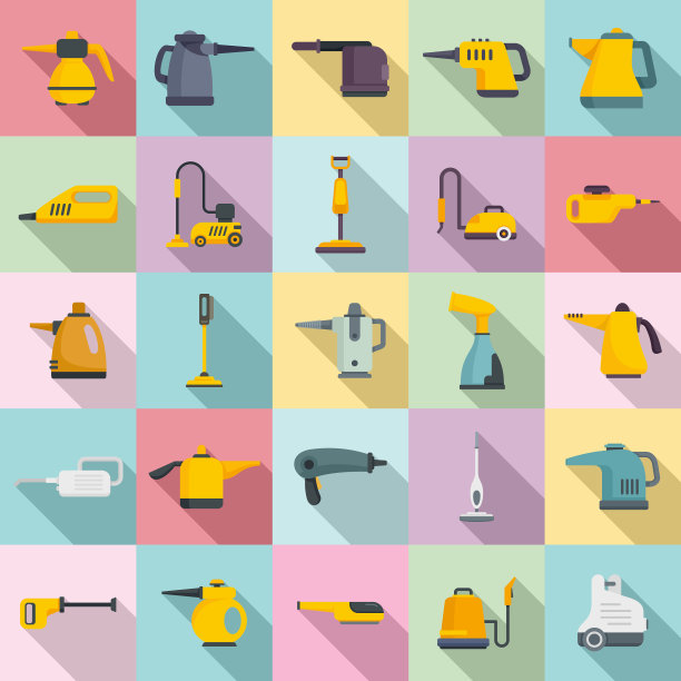 蒸汽清洁图标设置扁平风格图片下载