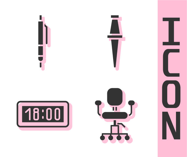 设置办公椅、笔和数字闹钟图片下载