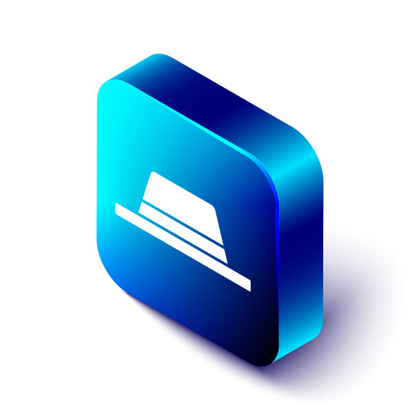 与丝带图标隔离的等距男子帽子图片下载