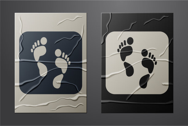 白色人类脚印图标孤立在皱褶上图片下载