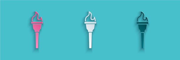 剪纸火炬火焰图标孤立在蓝色图片下载