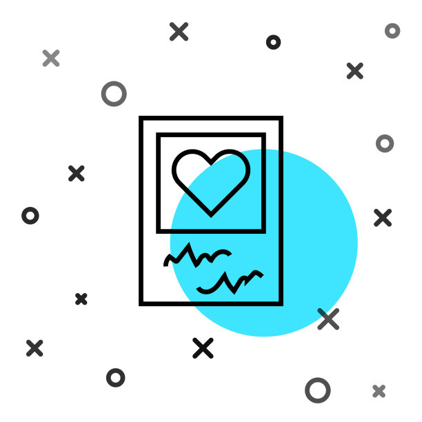 黑线空白的相框和心形图标图片下载