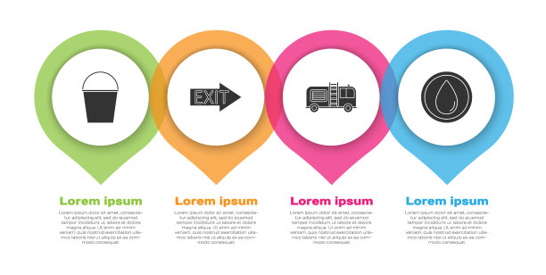 设置消防桶、消防出口、消防车和水图片下载