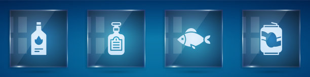 设置塔巴斯科酱、酱、瓶装鱼和汽水罐图片下载