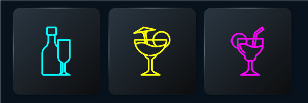 设置葡萄酒瓶与玻璃鸡尾酒和图片下载