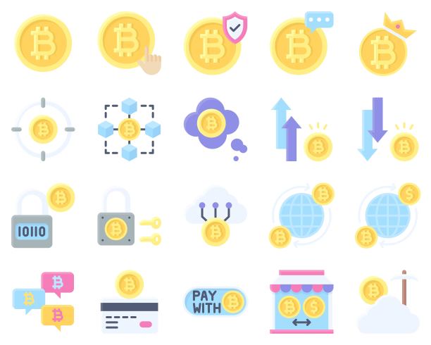 比特币与加密货币相关扁平图标集图片下载
